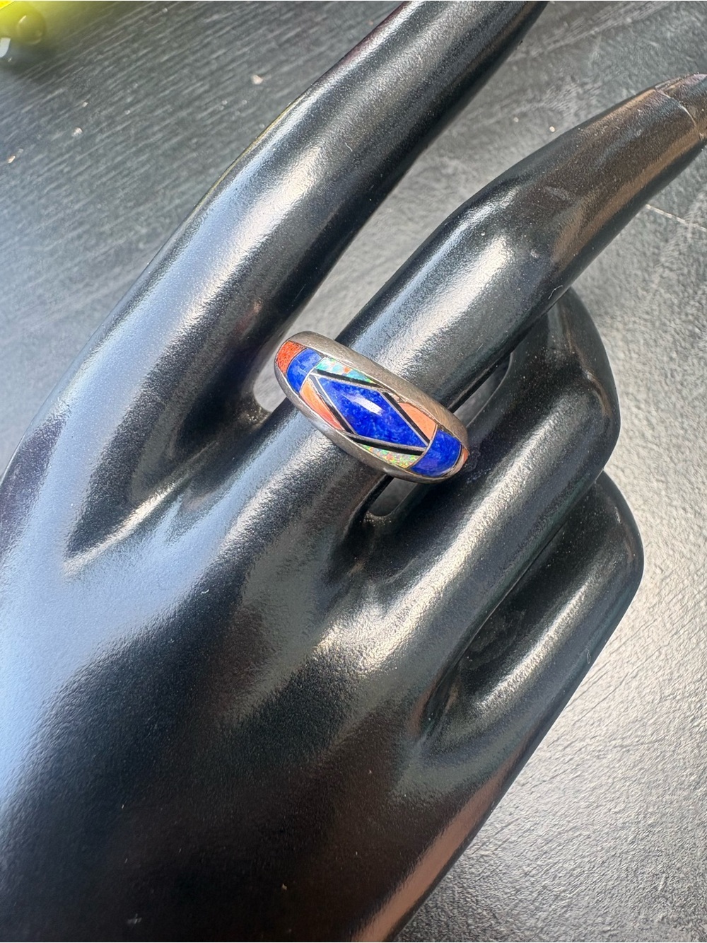 P. Sanchez Sterling Silver Ring with Blue, Orange, Opal Stones - Size 8.5